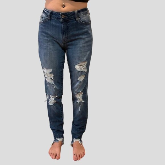 KanCan Distressed High Waist Stretch Skinny Denim Jeans - Picture 1 of 12